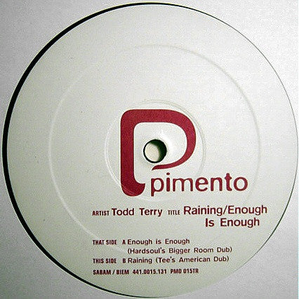 Todd Terry : Raining / Enough Is Enough (12")
