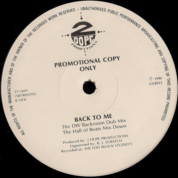 2 Dope Productions : Back To Me (12", Promo)