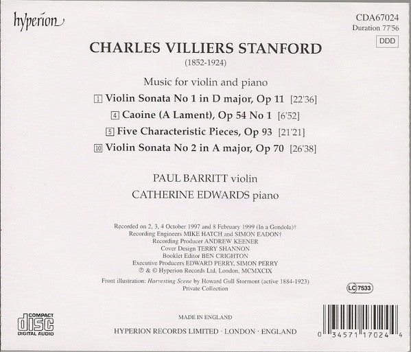 Paul Barritt, Catherine Edwards, Charles Villiers Stanford : Stanford: Music For Violin And Piano (CD)