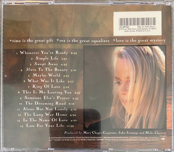 Mary Chapin Carpenter : Time* Sex* Love* (CD, Album, Club)