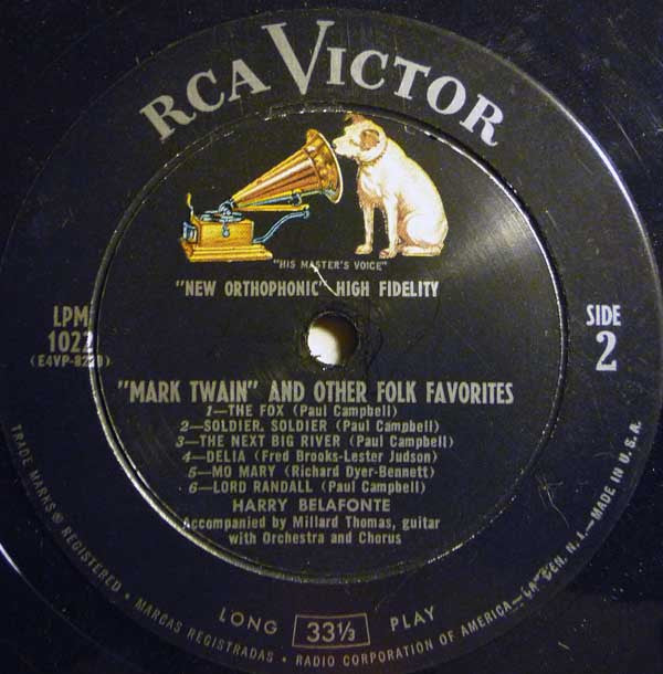 Harry Belafonte : "Mark Twain" And Other Folk Favorites (LP, Album, Mono, RP, Roc)