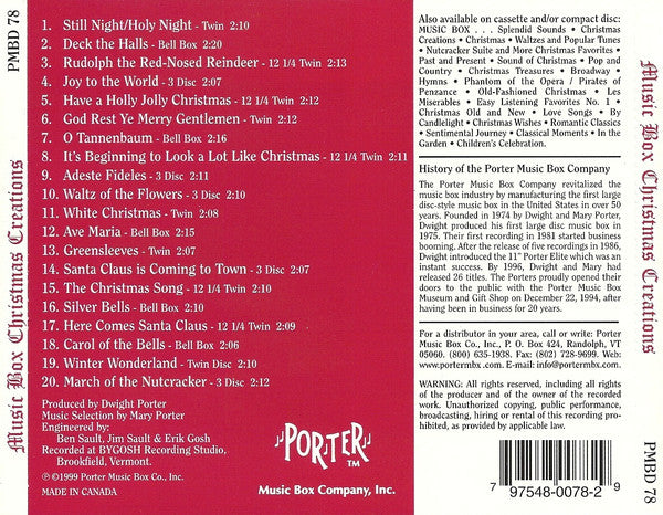 The Porter Twin Disc Music Box : Music Box Christmas Creations (CD, Album)