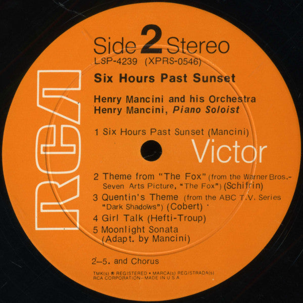 Henry Mancini And His Orchestra : Six Hours Past Sunset (LP, Album)