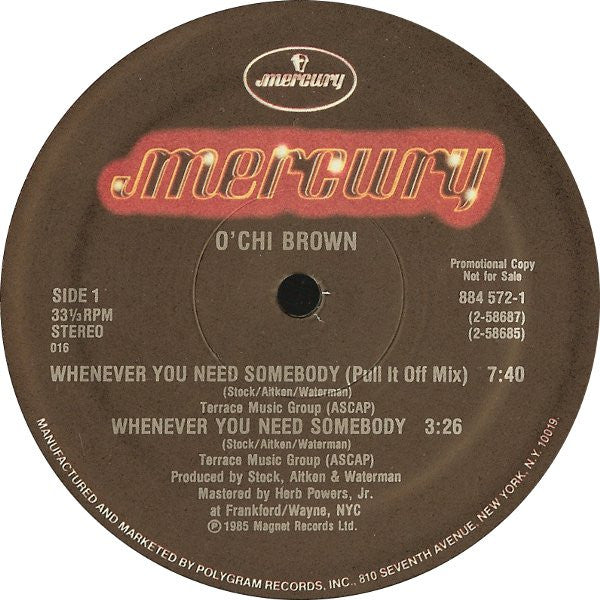 O'Chi Brown : Whenever You Need Somebody (12", Promo)