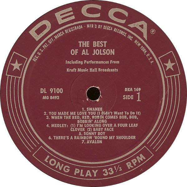 Al Jolson : The Best Of Al Jolson (2xLP, Comp, Mono, Gat)