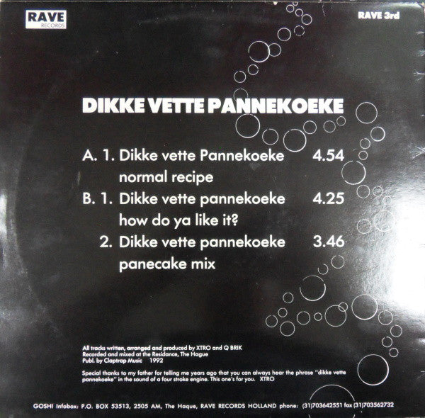 XTRO And Qbrick : Dikke Vette Pannekoeke (12")