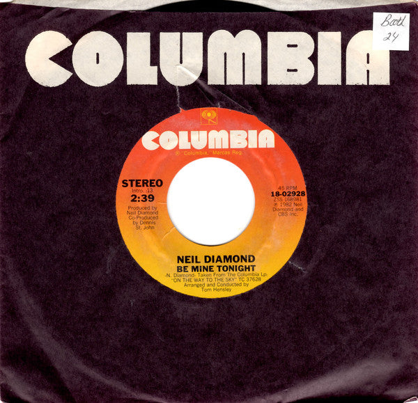 Neil Diamond : Be Mine Tonight / Right By You (7", Styrene, Ter)