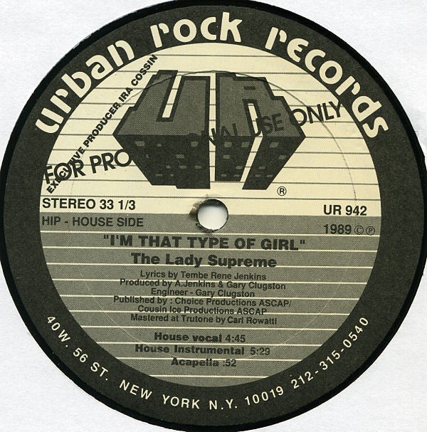 The Lady Supreme : I'm That Type Of Girl (12", Promo)