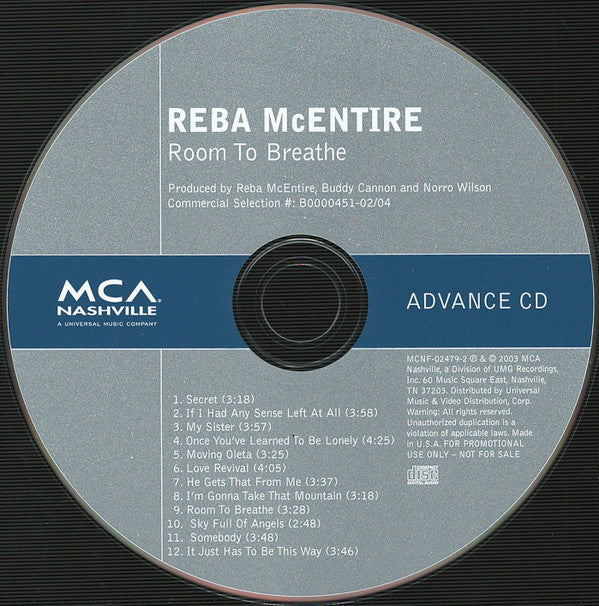 Reba McEntire : Room To Breathe (CD, Advance, Album, Promo)