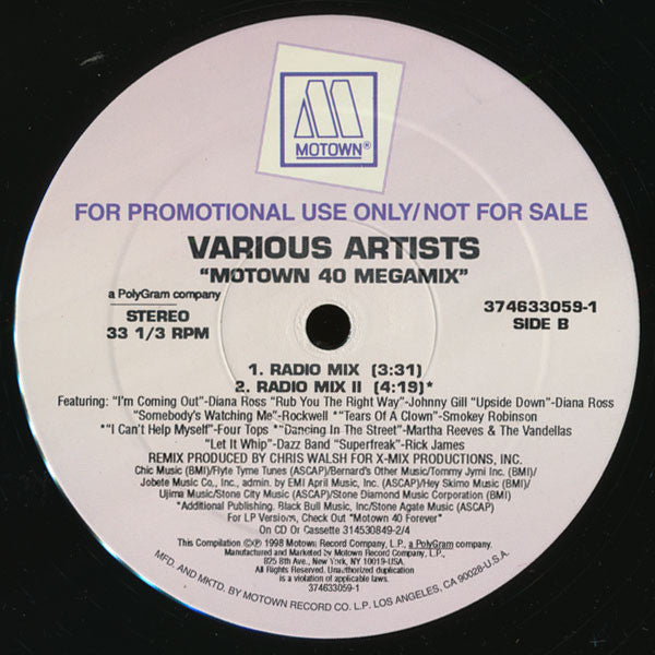 Various : Motown 40 Megamix (12", Promo)