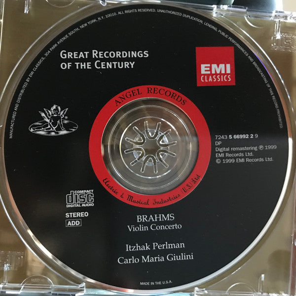 Johannes Brahms : Itzhak Perlman - The Chicago Symphony Orchestra - Carlo Maria Giulini : Violin Concerto (CD, Album, Club, RE, RM)