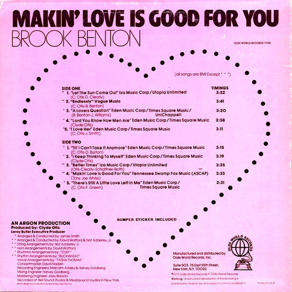 Brook Benton : Makin' Love Is Good For You (LP, Album)