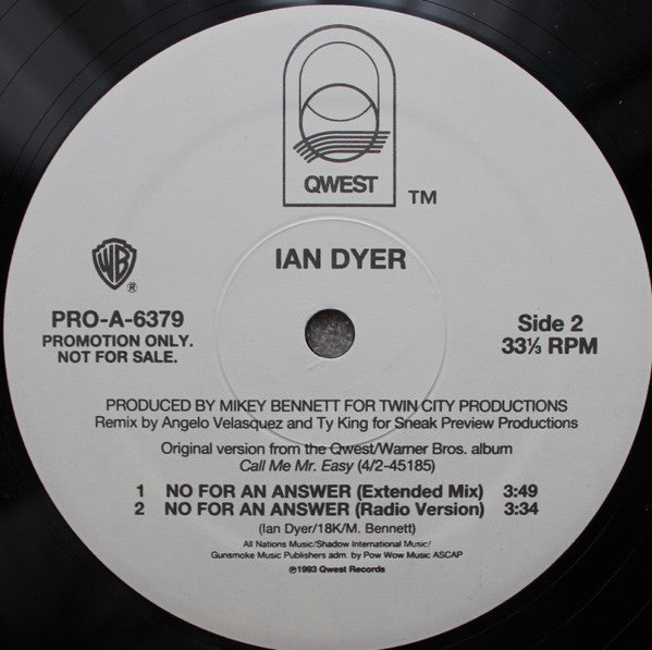 Ian Dyer : No For An Answer (12", Promo)