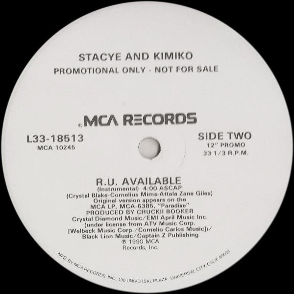 Stacye And Kimiko : R.U. Available (12", Promo)