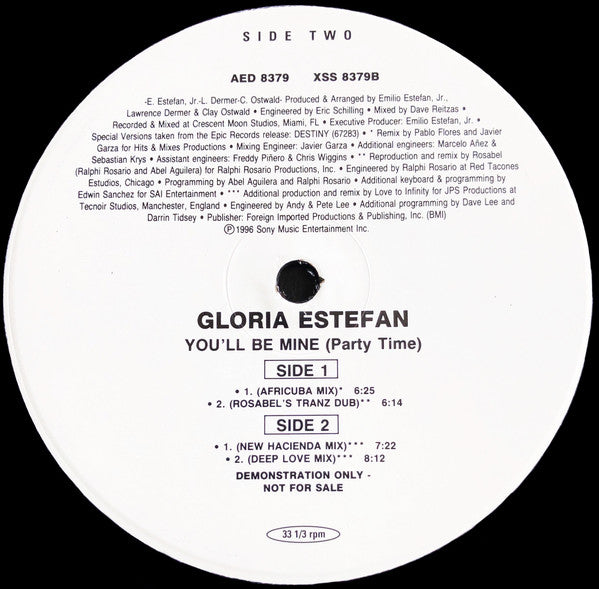 Gloria Estefan : You'll Be Mine (Party Time) (12", Single, Promo, #2)