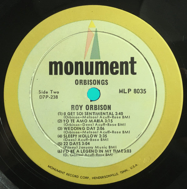 Roy Orbison : Orbisongs (LP, Comp, Mono, Ind)