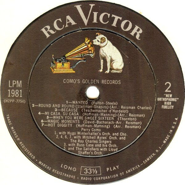 Perry Como : Como's Golden Records (LP, Comp, Mono, RE, Roc)