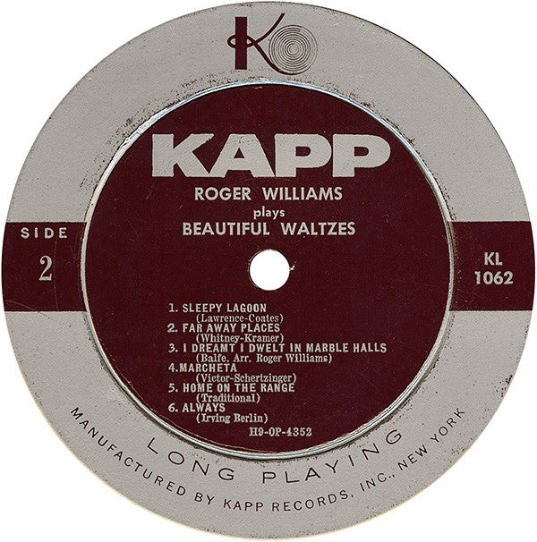 Roger Williams (2) : Roger Williams Plays Beautiful Waltzes (LP, Album, Mono)