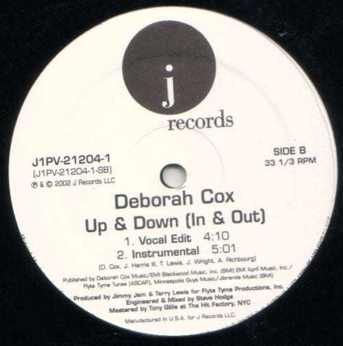 Deborah Cox : Up & Down (In & Out) (12", Single, Promo)