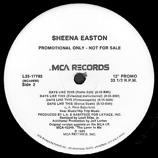 Sheena Easton : Days Like This (12", Promo)