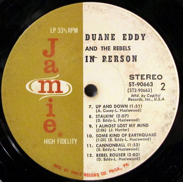 Duane Eddy And The Rebels : In Person (LP, Album, Club, Jac)