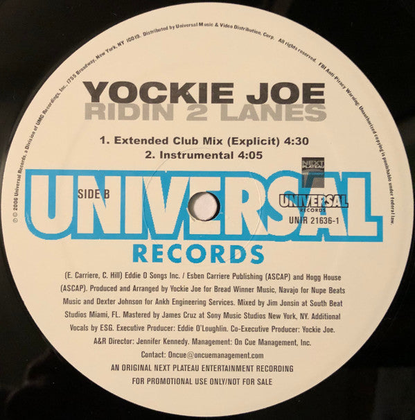 Yockie Joe : Ridin 2 Lanes (12", Promo)