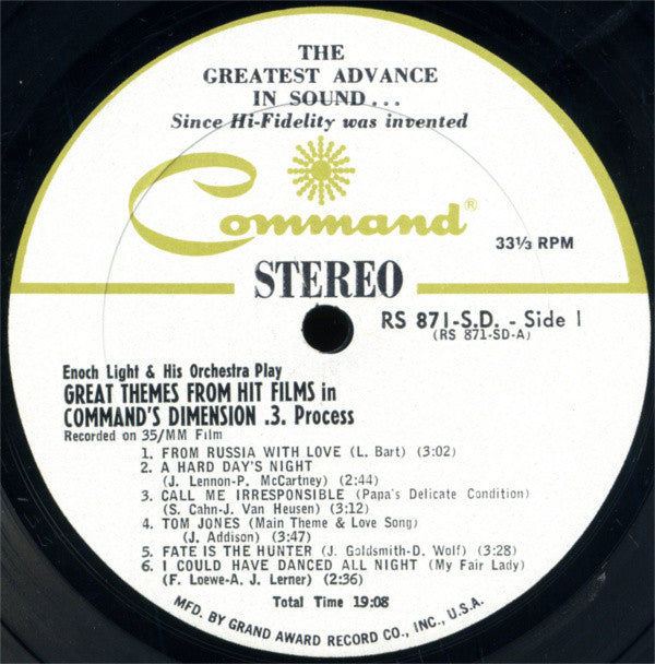 Enoch Light And His Orchestra : Great Themes From Hit Films In Dimension •3• (LP, Album, Gat)