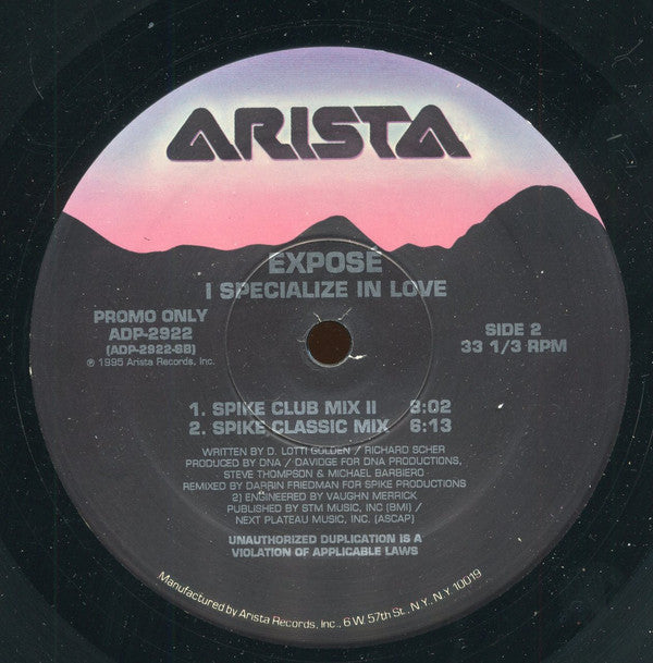 Exposé : I Specialize In Love (12", Promo)