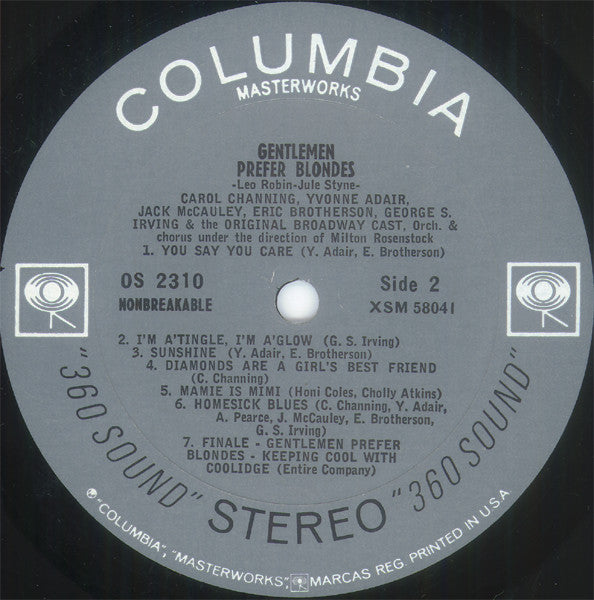 Herman Levin And Oliver Smith (3) Present Carol Channing, Yvonne Adair, Jack McCauley, Eric Brotherson, George S. Irving And The "Gentlemen Prefer Blondes" Original Broadway Cast : Gentlemen Prefer Blondes (LP, Album, RE)