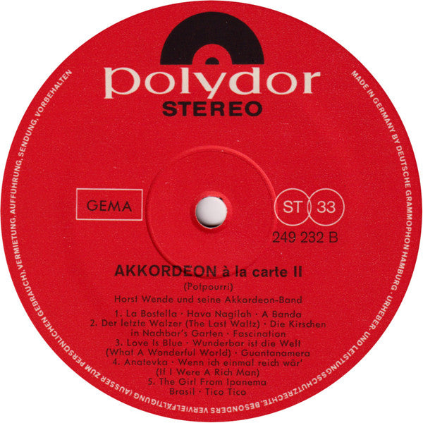 Horst Wende Und Sein Orchester : Accordeon A La Carte - Folge 2 (LP, Album)