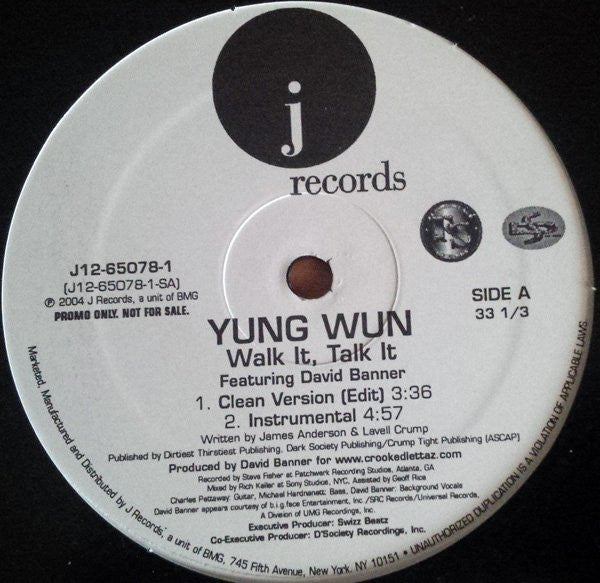 Yung Wun Featuring David Banner : Walk It, Talk It (12", Single, Promo)
