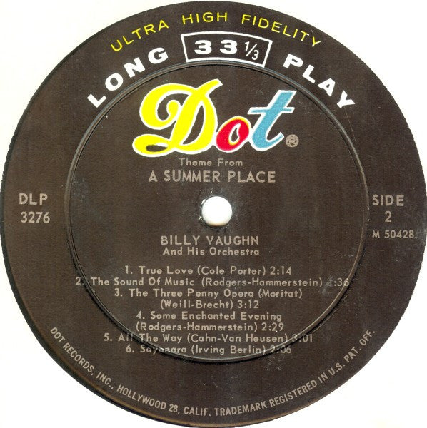 Billy Vaughn And His Orchestra : Theme From A Summer Place (LP, Album, Mono, ® O)