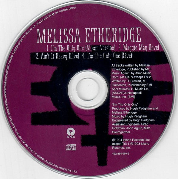 Melissa Etheridge : I'm The Only One (CD, Maxi)
