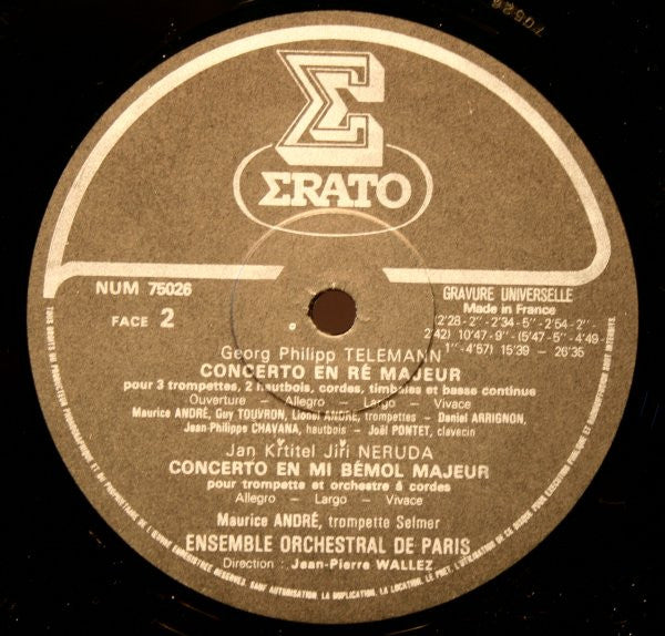 Johann Nepomuk Hummel / Georg Philipp Telemann / Johann Baptist Georg Neruda - Maurice André, Guy Touvron, Lionel André, Ensemble Orchestral De Paris, Jean-Pierre Wallez : Concerto Pour Trompette (LP)