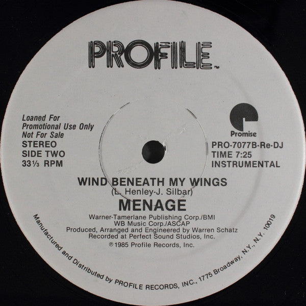 Menage (2) : Wind Beneath My Wings (12", Promo)