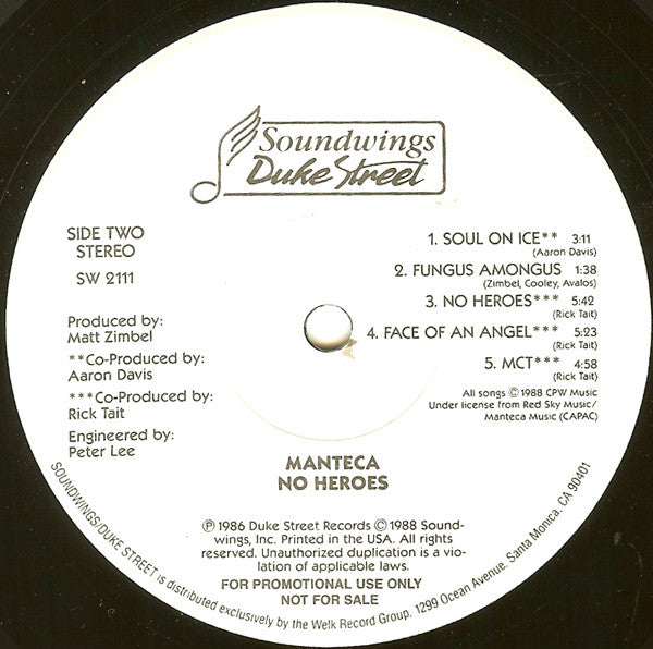 Manteca (2) : No Heroes (LP, Album, Promo)