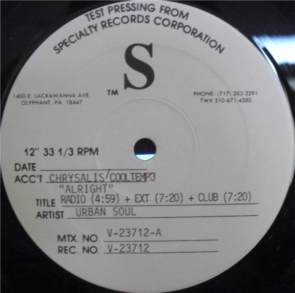 Urban Soul : Alright (12", TP)