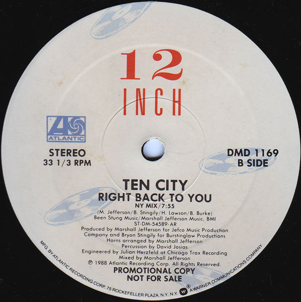 Ten City : Right Back To You (12", Promo)