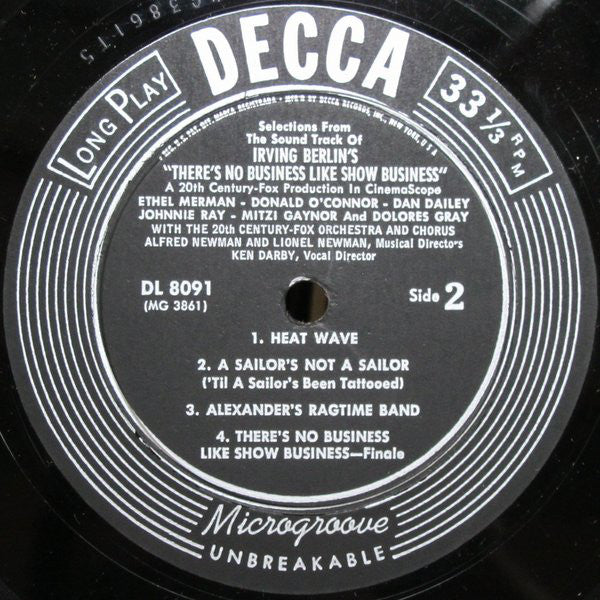 Irving Berlin / Ethel Merman, Donald O'Connor, Dan Dailey, Johnnie Ray, Mitzi Gaynor, Dolores Gray with Twentieth Century-Fox Studio Orchestra And Twentieth Century-Fox Studio Chorus : Irving Berlin's There's No Business Like Show Business (LP, Album, Mono)