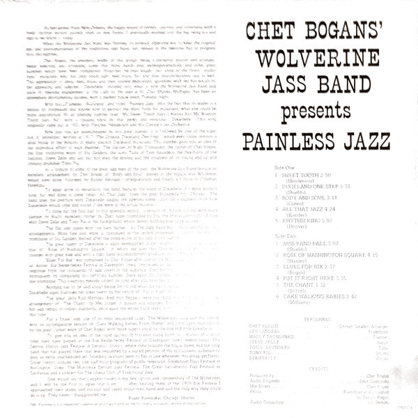 Chet Bogan's Wolverine Jass Band : Painless Jazz (LP, Album)