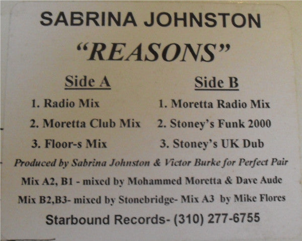 Sabrina Johnston : Reasons (12", W/Lbl)