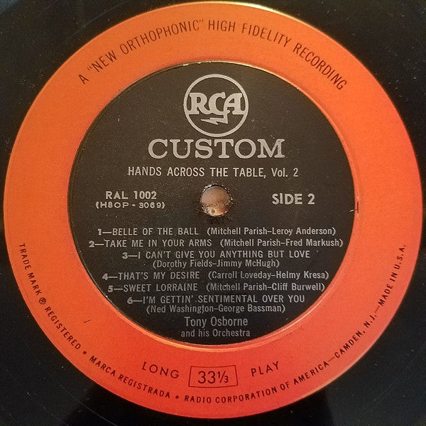 Tony Osborne And His Orchestra : Hands Across The Table (LP, Album)