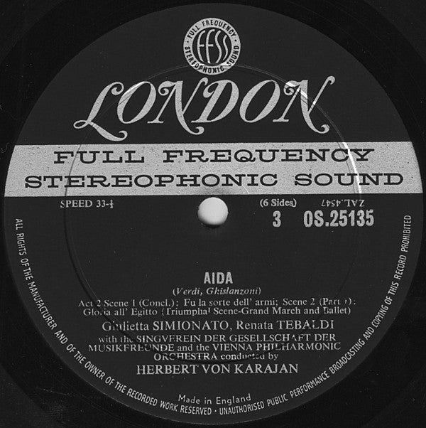 Giuseppe Verdi, Renata Tebaldi, Cornell MacNeil, Carlo Bergonzi, Giulietta Simionato, Herbert von Karajan, Wiener Philharmoniker : Aïda (3xLP, Album + Box)