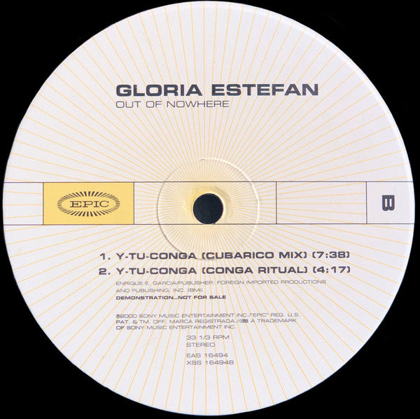 Gloria Estefan : Out Of Nowhere (12", Advance, Promo)