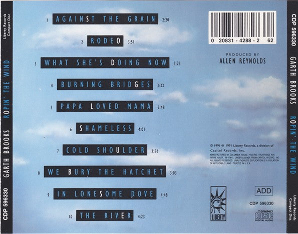 Garth Brooks : Ropin' The Wind (CD, Album, Club)
