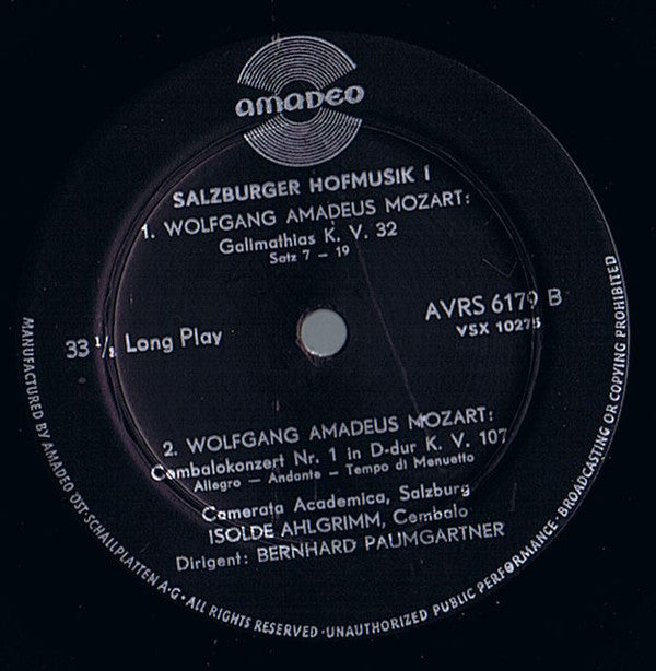 Michael Haydn / Wolfgang Amadeus Mozart - Camerata Academica Salzburg, Bernhard Paumgartner, Isolde Ahlgrimm : Salzburger Hofmusik I (LP)