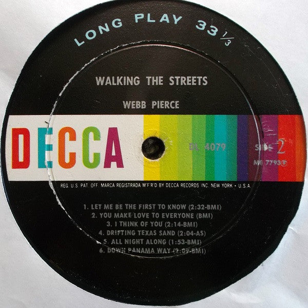 Webb Pierce : Walking The Streets (LP, Album, Mono)