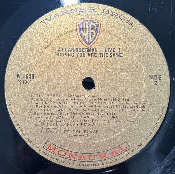Allan Sherman : Live! (LP, Album, Mono)