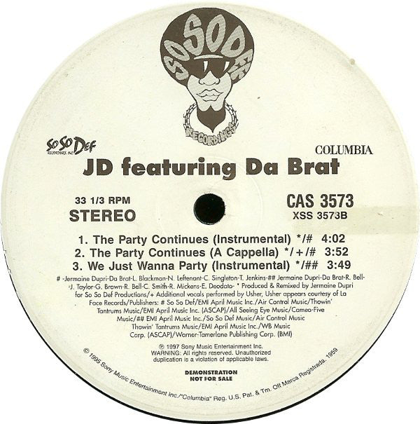 Jermaine Dupri Featuring Da Brat : The Party Continues (12", Promo)