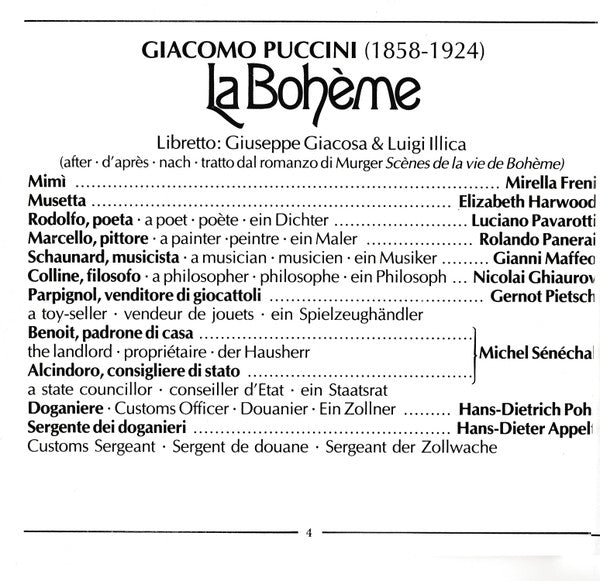 Giacomo Puccini, Mirella Freni, Luciano Pavarotti, Elizabeth Harwood, Rolando Panerai, Gianni Maffeo, Nicolai Ghiaurov, Berliner Philharmoniker, Herbert von Karajan : La Bohème (2xCD, Album, Club, RM)
